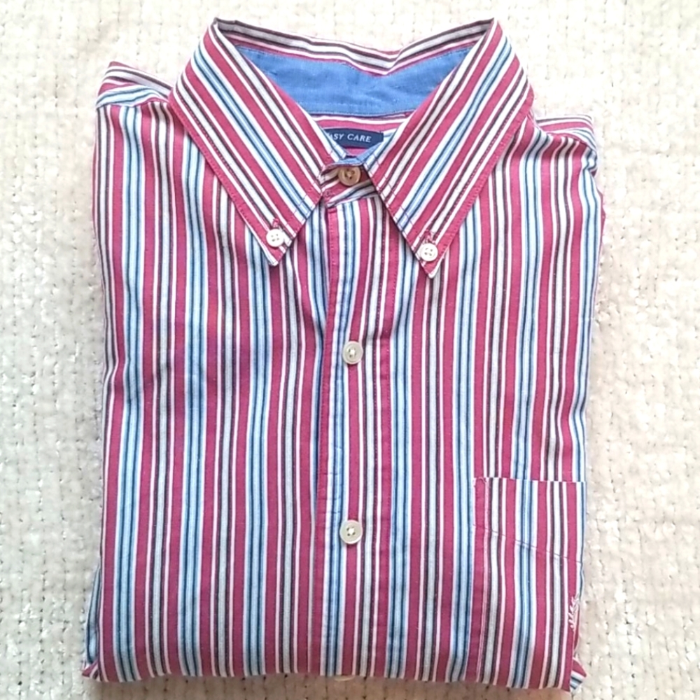 Men's Chaps Red, White, & Blue Striped Long-sleeve Button-down. M. GUC